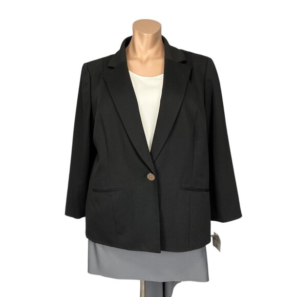 Kasper Womens Plus Black Notch Collar Blazer Zip Cuffs Single Button size 22W - Picture 1 of 13